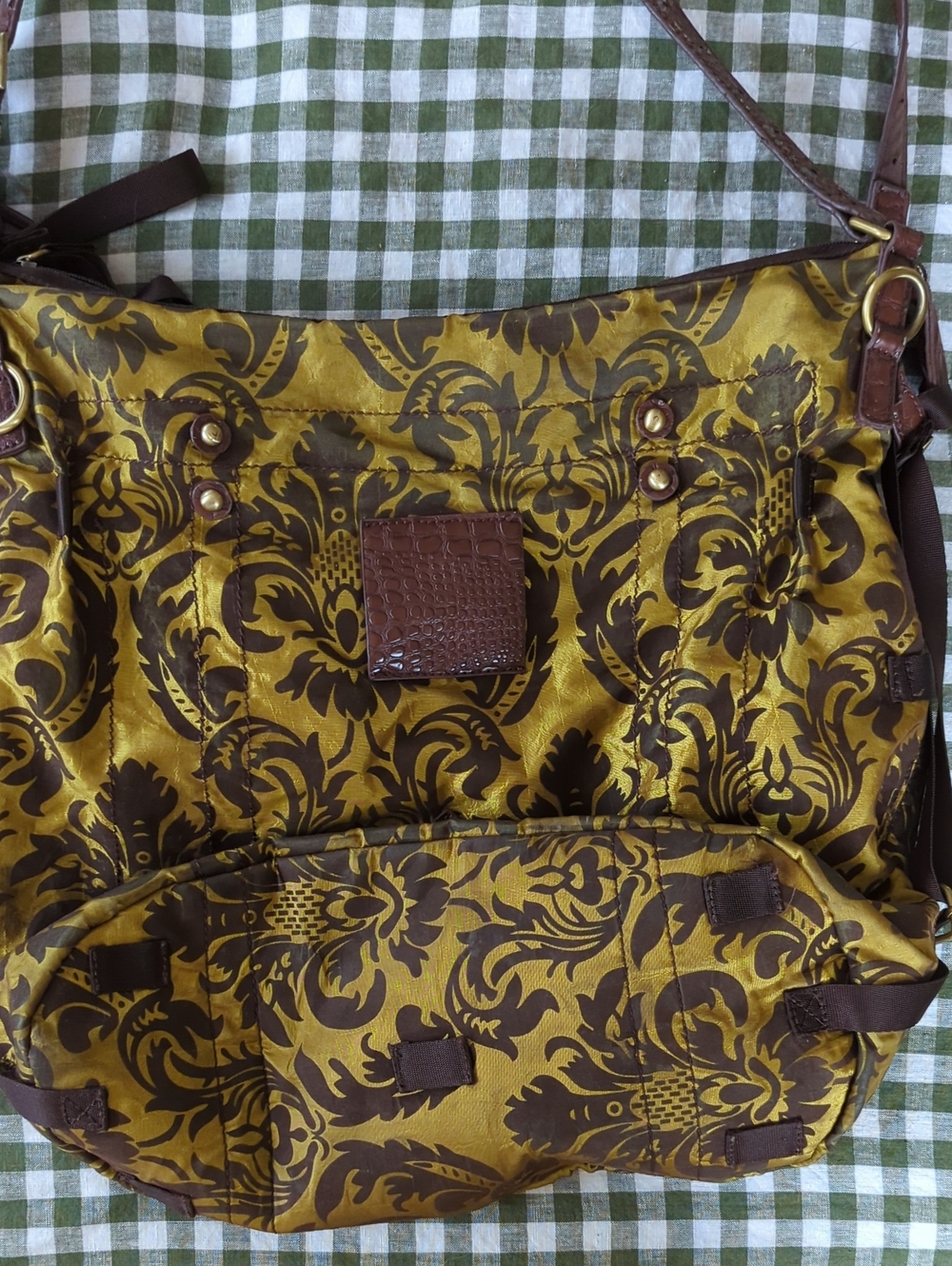 Stylish Brown & Gold Jacquard Shoulder Bag